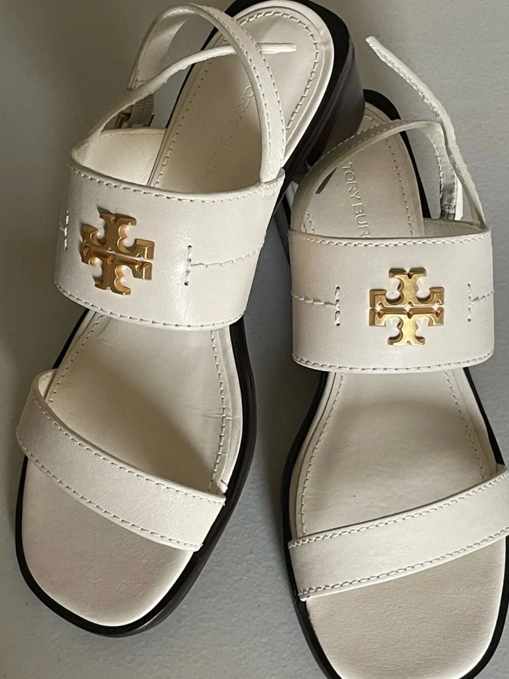 Tory Burch Eleanor Cream Leather Block-Heel Sandals Size 10.5